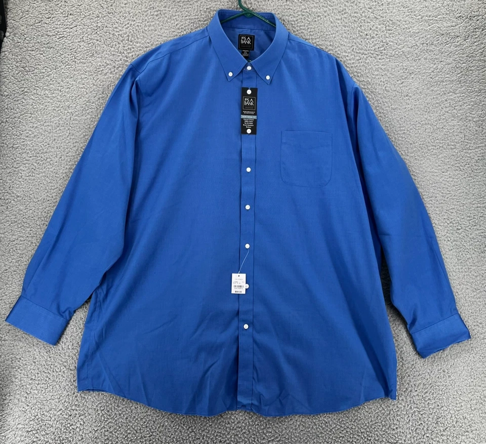 Jos A Bank Traveler Button Down Traditional Fit Shirt Men 2XL 18-36 Blue NEW - Image 1 of 4