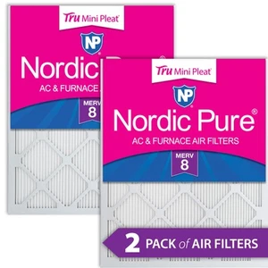 24x24x1 (23_3/8x23_3/8) Nordic Pure Tru Mini Pleat MERV 8 Air Filters 2 Pack - Picture 1 of 7