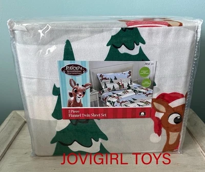RUDOLPH THE RED NOSED REINDEER FLANNEL SHEET 3 PIECE SET TWIN SIZE SHEETS - Image 1 of 4