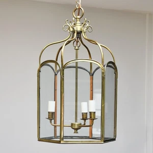 Georgian Style Brass Glass Pendant Hall Ceiling Lamp Light Hall Lantern - Picture 1 of 6