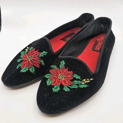 Zapatos de Terciopelo Marca Posavasos Vintage Navidad Vacaciones Bordados Poinsettia 7.5 Foto 1 de 4