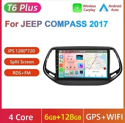 RADIO 2 DIN PER JEEP COMPASS 10"  6/128 NAVIGATORE GPS BLUETOOTH CARPLAY CAMERA - Immagine 1 di 4
