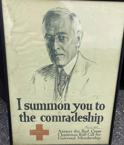 Poster originale WWI 1918 Croce Rossa Woodrow Wilson Leo Mielziner Compagnia 20x27 - Foto 1 di 19