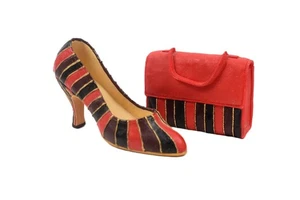 Popular Imports Nostalgia If The Shoe Fits Mini Shoe & Handbag Purse Red Striped - Picture 1 of 6