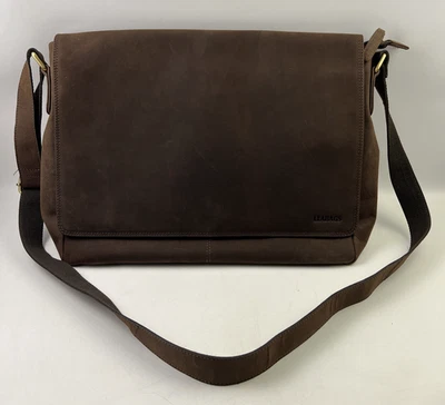 Leabags Messenger Bag Leather Shoulder Strap Flap Brown Suede 11"x15" Laptop Bag - Image 1 of 4