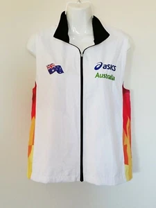 Chaleco Asics Talla S Blanco Bandera de Australia Bordado Cremallera Trasera Completa Revestimiento de Red - Imagen 1 de 5