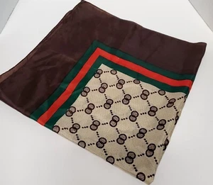 VTG Scarf Geometric 27" Square Brown/Red/Green/Tan Bordered Tennis Tawian Nylon - Picture 1 of 6