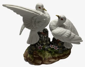 Double White Doves 8981 Andrea By Sadek Purple Flowers Porcelain 9.5"x8"x5.5" - Picture 1 of 8