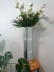 Decorative Floor Vase, Silver Square Mirrored Modern Vase, 60 cm (24 in) Tall, - Picture 1 of 8