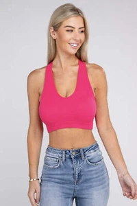 Zenana Ribbed Cropped Racerback Tank Top - Picture 1 of 28