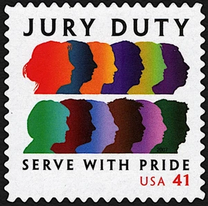 Mint JURY DUTY Stamp: Constitution 6th Amendment, Criminal Trial 12 Peers Jurors - Picture 1 of 1