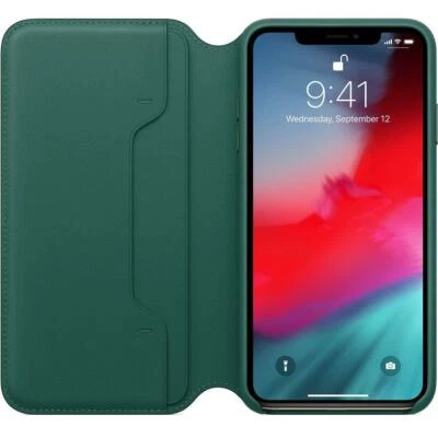 Genuine Apple iPhone XS Max Leather Folio Case Cover Forest Green - New - Image 1 of 4