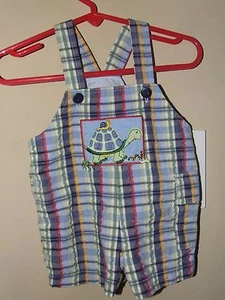 Boy Boutique 3M 6M Schildkröte Jon Jon Strampler Schnecke Spinne Schlange blau kariert Shortall - Bild 1 von 3