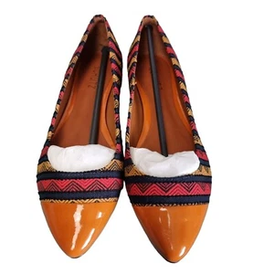 Schutz Women's Flats Brazil Leather Sz 40 New Aztec Ballet Point Toe Shoe Ethnic - Picture 1 of 7