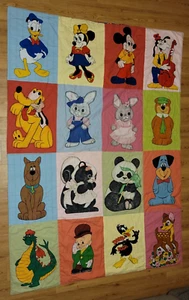 Vtg Disney Warner Bros Quilt Blanket Handmade Mickey Minnie Goofy Donald Bambi - Picture 1 of 11