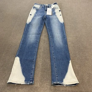 Risen Women's Jeans Marci Bleached Spot Wash Mid-Rise Straight Leg Denim 25 NWT - Picture 1 of 14