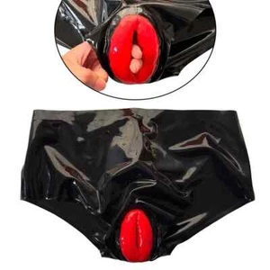 Latex Briefs with Red Fake Vagina Sheath&Anus Sheath Rubber Shorts Fetish Party - Picture 1 of 8