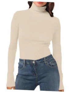 Womens Long Sleeve Turtleneck T-Shirts Mock Neck Underwear Fall X-Large #Beige - Picture 1 of 8