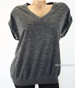 Victoria's Secret VS kastiger Pullover T-Shirt Rollkragenärmel Noppenmuster V-Ausschnitt strukturiert Oberteil - Bild 1 von 1