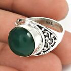 Natural Onyx Gemstone Solitaire Ethnic Green Ring Size O 925 Sterling Silver P34