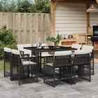 9 Piece Garden Dining Set With Cushions Black Poly Rattan Y0r2