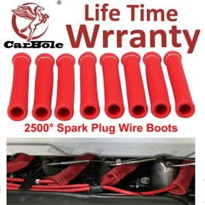 8Pcs 2500° Spark Plug Wire Boots Heat Shield Protector Sleeve SBC BBC 350 Red - Picture 1 of 15