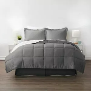 Twin XL size 6-Piece Microfiber Reversible Bed-in-a-Bag Comforter Set in Grey - Picture 1 of 2