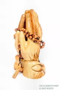 Beautiful Hand Carved Olive Wood Praying Hands With A Free Rosary Beads.. - Picture 1 of 6