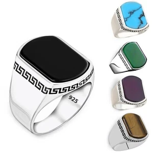 Herren Ring 925 Sterling Silber mit Schwarzem Onyx stein - Picture 1 of 14