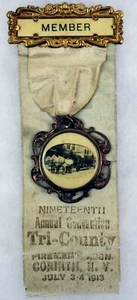 1913 19ª Asociación Anual de Bomberos 2.5" Pinback botón con cinta  - Imagen 1 de 1