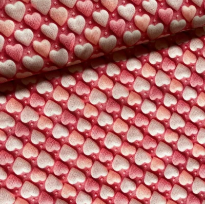 Stoff Meterware Baumwollstoff Patchwork Love Herz 3D-Strickmuster Rosa Liebe - Bild 1 von 4