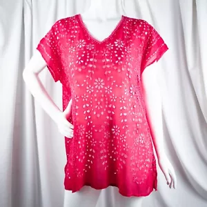 JOHNNY WAS New Pink Floral Cupro Rayon Women Bohemian Blouse Top Size XL - Picture 1 of 12