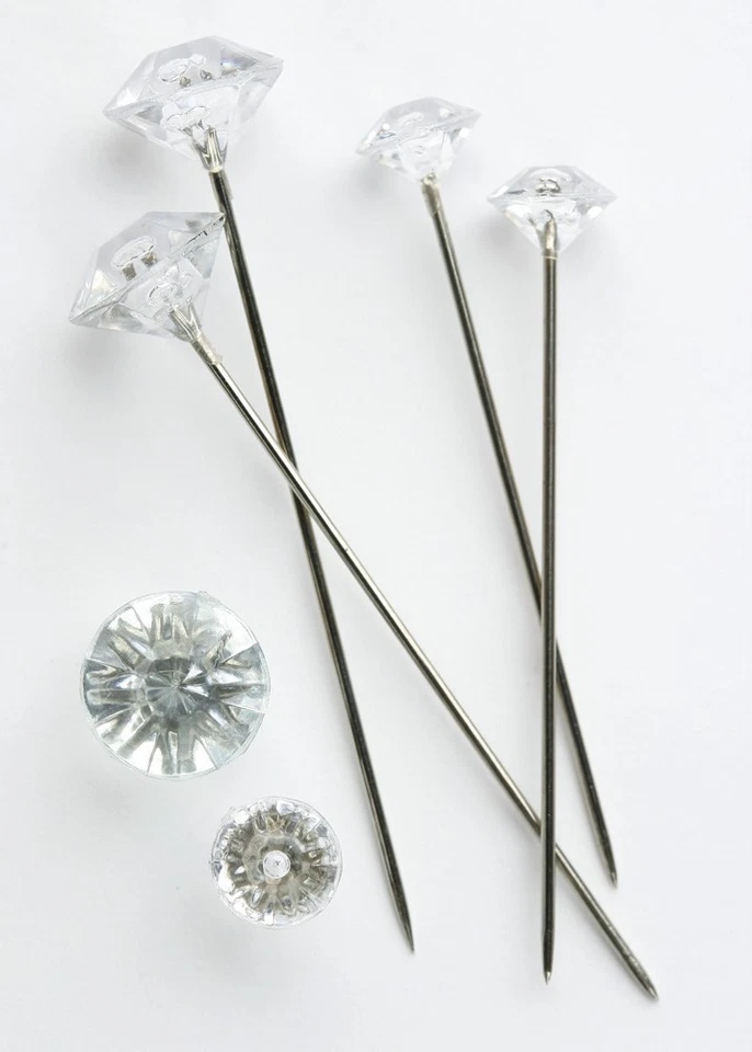 Diamante Pins Clear Acrylic, Diamond Shaped Head Floral Craft
