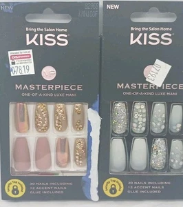 Kiss masterpiece One Of Kind Luxe Mani 30 nails copper, silver long length glue - Picture 1 of 1
