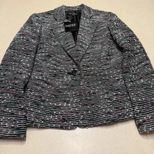 Nuovo Con Etichette! Giacca blazer Kasper donna 6 tweed metallizzato un bottone - Foto 1 di 20