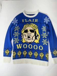 Suéter de Navidad WWE Ric Flair WOOO Talla M Azul Feo Vacaciones Pullover Lucha libre - Imagen 1 de 1