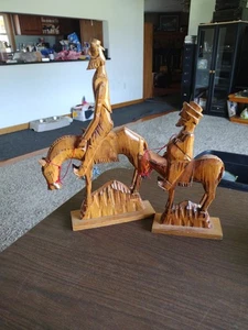Schöne Vintage Don Quijote Sancho Pansa handgeschnitzte Holzpferdfigur 11+14 Zoll - Bild 1 von 14
