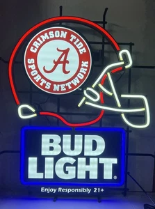 Bud Light ALABAMA CRIMSON TIDE Neon LED Schild-FUSSBALLHELM-MAN CAVE-BAR-BEER - Bild 1 von 16
