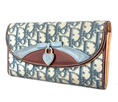 Cartera Larga DIOR Trotter Romántica Azul PVC Cuero Cartera Auténtica Foto 1 de 4