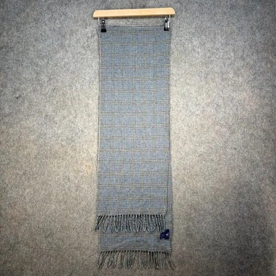 GANT Scarf 12" Classic 100% Lambswool Grey Blue Checked Embroidery Made In Italy - Image 1 of 4