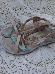 Sandalias Skechers Estilo de Vida Exterior Cuero Beige Acento Aqua para Mujer Talla 8 - Imagen 1 de 5