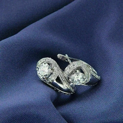 2Ct Lab Created Diamond Round Women's Huggie Hoop Earrings 14K White Gold Plated - Image 1 of 4