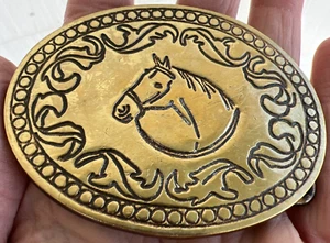 solid brass horse head belt buckle vintage made in Taiwan - Picture 1 of 8