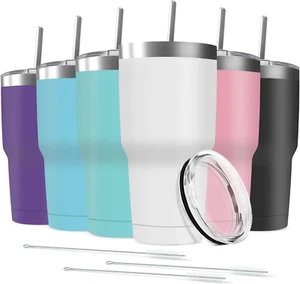 30Oz Stainless Steel Travel Mug Double Wall Vacuum Insulated Bulk Tumbler Straws - Picture 1 of 12