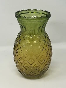 Jarrón de vidrio piña ámbar verde vidrio texturizado borde festoneado 8 pulgadas - Imagen 1 de 6