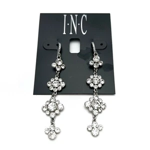 INC Clear Crystal Floral Cluster Drop Dangle Earrings Rhodium Silvertone NEW - Picture 1 of 3