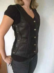 New Women Vest Coat Black Button Handmade Genuine Leather Lambskin Waistcoat Fit - Picture 1 of 7