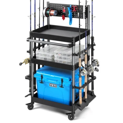 Savior Equipment Mobile Tackle Station Pro 16 carrinho suporte de vara de pesca com rodas,  - Imagem 1 de 4