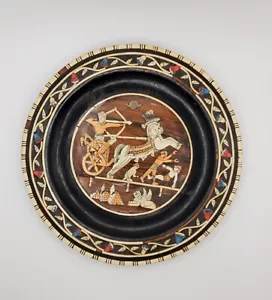 Egyptian Hand Made Ornate Inlaid Wall Hanging Wood Plate Needs Restoration VTG - Picture 1 of 15