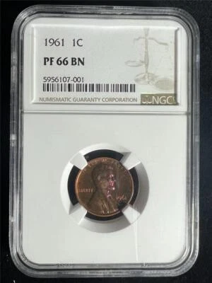 1961 LINCOLN CENT PROOF 1C PF66 BN NGC; PR66 BEAUTIFUL PURPLE TONE SKU 3256 - Image 1 of 2